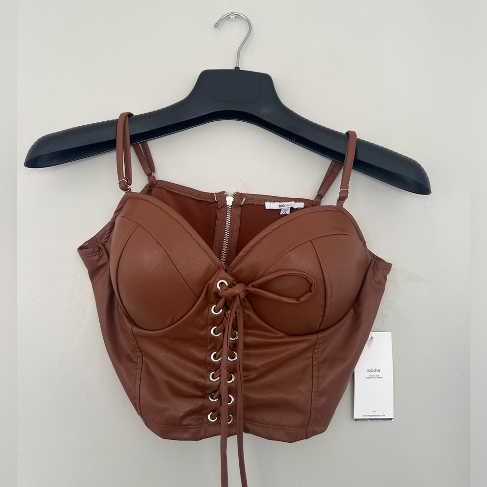 Biashe Faux Leather Corser Strappy Top